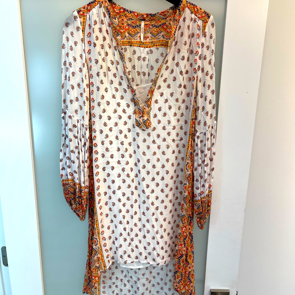 Beautiful White Patterned Free People Mini Dress With Liner S